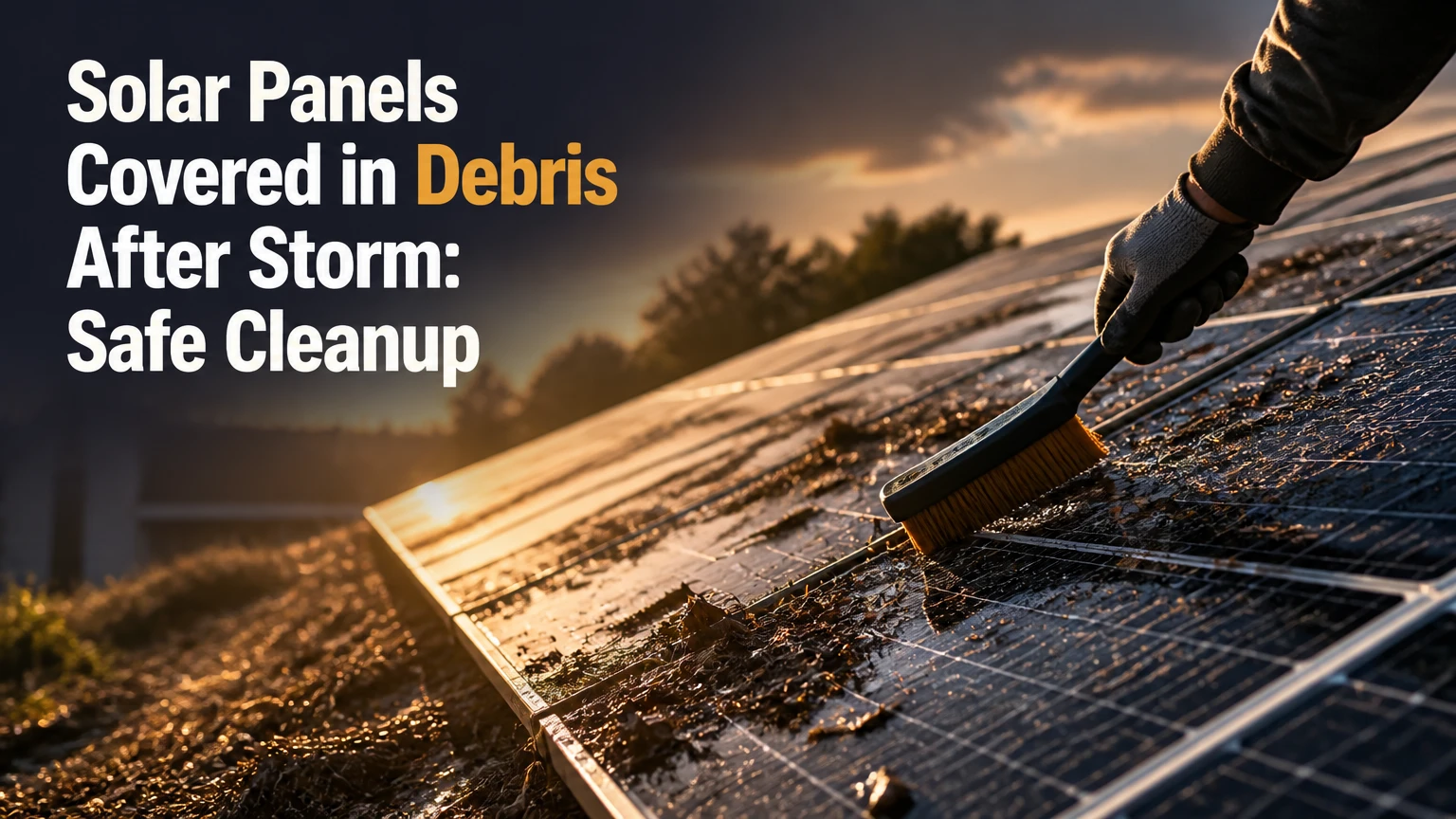 solar panels covered in debris after storm